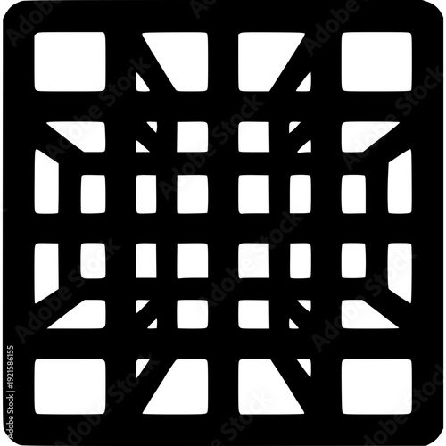 Abstract 3D Geometric Form: A captivating black and white graphic showcases a complex three-dimensional geometric form, creating an intriguing visual experience. 