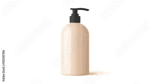Beige bottle with black pump dispenser and shadow