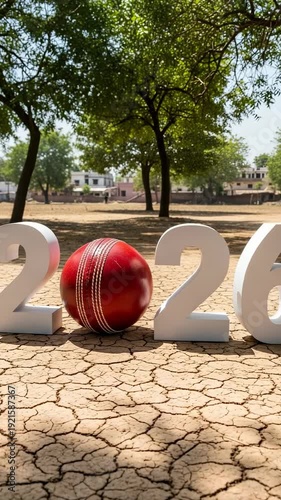Cricket 2026 Concept on Dry Ground with Red Ball