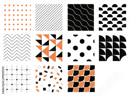 Geometric Seamless Patterns Collection Black Orange White Vector