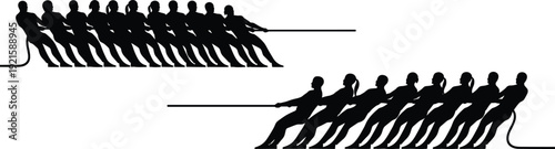 Tug‑of‑war silhouettes with two opposing teams, teamwork and competition concept, force tension illustration, sports activity, group dynamic design