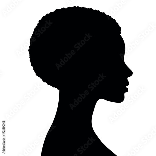 African woman profile silhouette with natural afro hairstyle minimal black female head portrait side view beauty identity diversity concept flat vector illustration