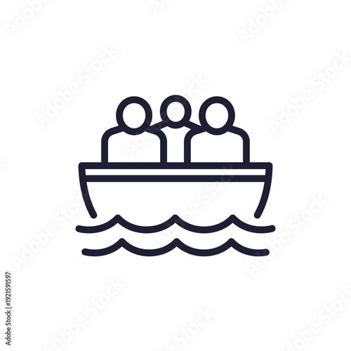 migrant boat, refugees line icon on white