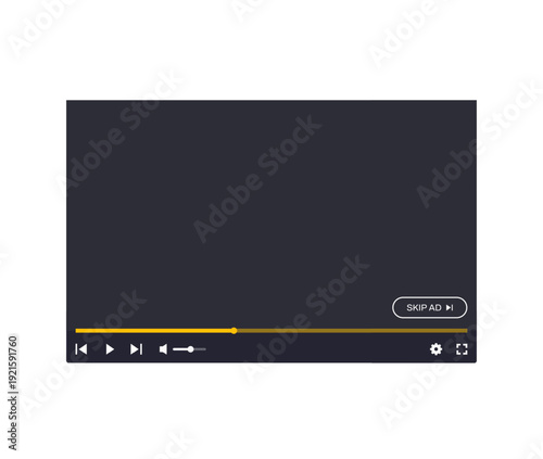 skip ad button and video player design, vector illustration