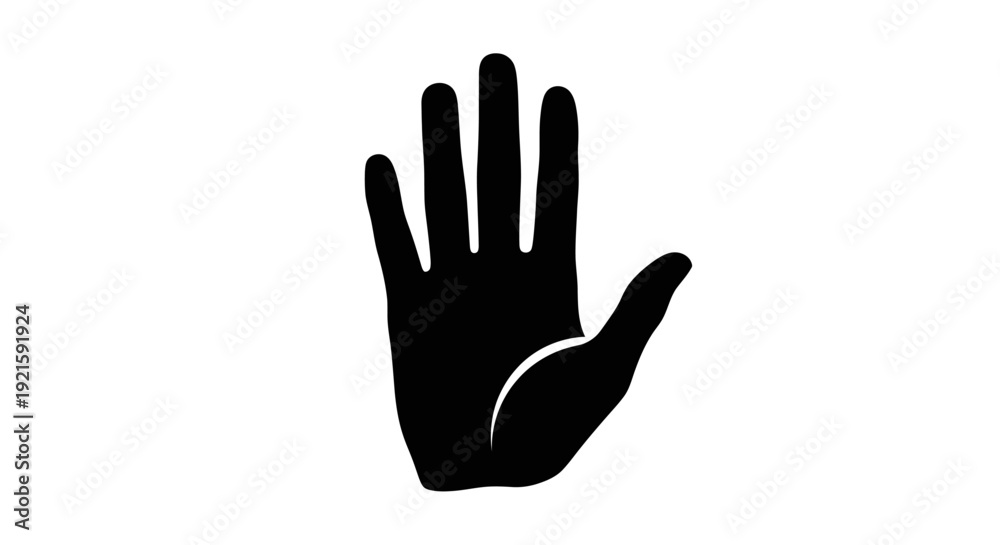 Fototapeta premium Solid black human hand showing an open palm gesture, isolated white background.