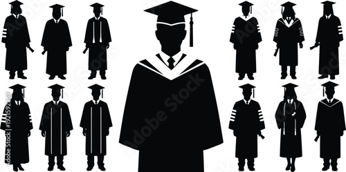 Graduation day silhouettes of students in academic attire