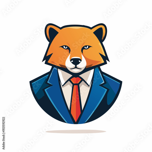 Professional Cartoon Bear in a Suit and Tie, Ideal for Business and Finance Logos