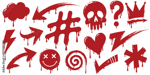graffiti, spray, paint, street, art, urban, element, set, icon, grunge, texture, drip, splatter, aerosol, design, vector, skull, crown, heart, star, lightning, arrow, cloud, hiphop, culture, style, cr