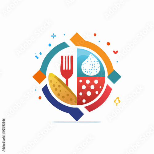 Vibrant Culinary Icon Symbolizing Essential Food Groups and Ingredients for Wholesome Diet and Healthy Lifestyle