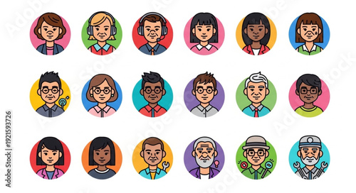 Colorful vector avatar portraits set of people icons.