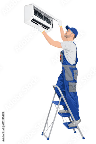 Professional AC Repairman Inspecting Home Cooling System Unit