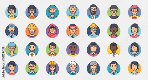 Diverse Group of People Avatars Representing Different Professions.
