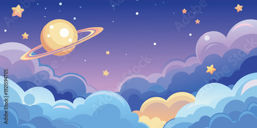 Wallpaper Mural Abstract blue sky landscape illustration with stars and clouds over night ocean waves vector design Torontodigital.ca