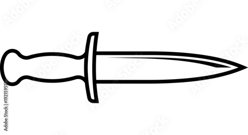 A simple black line drawing illustrates a sharp pointed dagger with a distinct handguard and handle for weapon iconography.