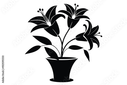 lily vase silhouette line art vector illustration