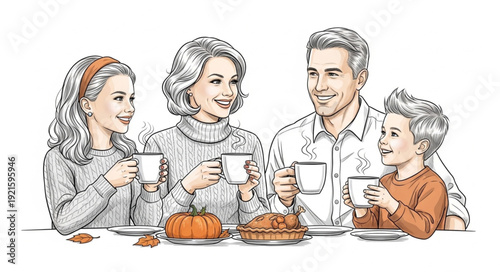 Family Enjoying Meal Together Smiling.