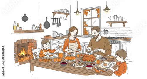 Family Cooking Together in Kitchen.