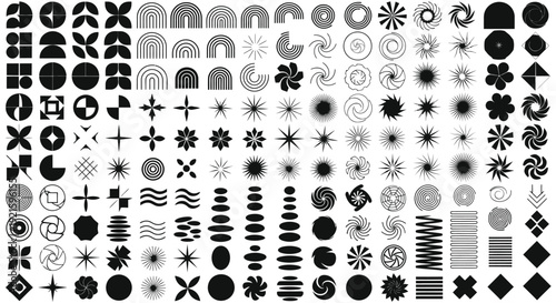 Brutalist Abstract Geometric Shapes and Grids. Swiss, Bauhaus, and Memphis Design Elements