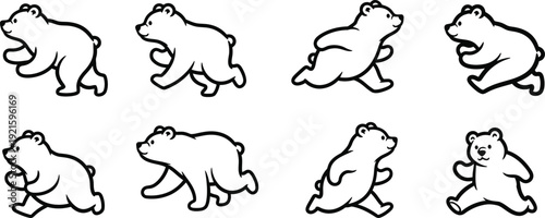 Sequence of walking bear illustrations in various poses
