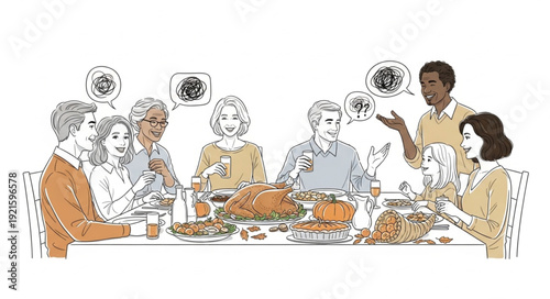 Family Dinner Gathering Illustration Sketch.