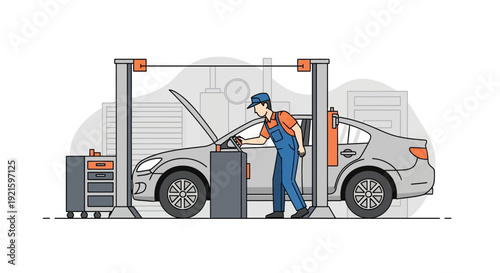 Car Mechanic Repairing a Vehicle on a Lift in an Auto Repair Shop with Expertise
