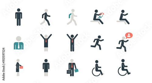 Pictogram icon set of people actions and activities.