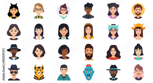 Colorful illustrated avatar portraits set of characters.