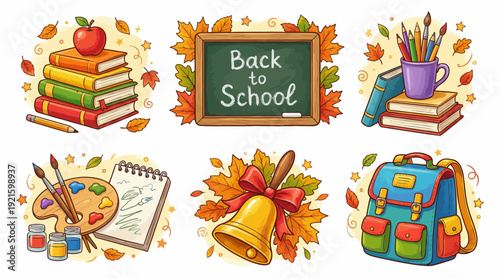 Back to School Vector Illustrations, Educational Clipart Set, Autumn School Supplies Vector Graphics, Decorative Classroom Elements, Stationery Vector Icons, Festive Learning Vector Designs, Creative 