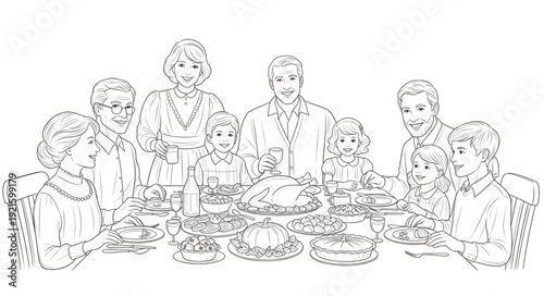 Family Gathering Around Dinner Table.