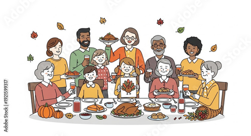 Family Gathering Around Dinner Table.