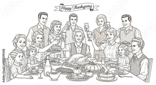 Family Gathering Around Dinner Table.