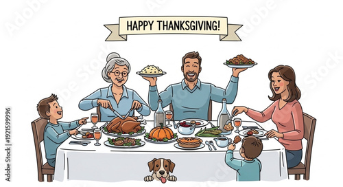 Family Enjoying Thanksgiving Dinner Together.