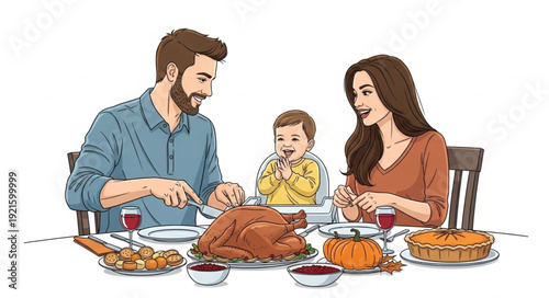 Family Enjoying Thanksgiving Dinner Together.
