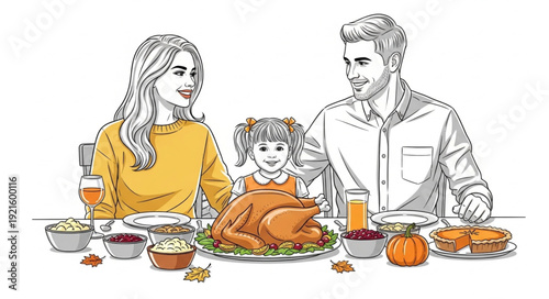 Family Enjoying Thanksgiving Dinner Together.