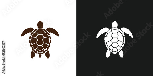 Turtle graphics displayed on contrasting white and black backgrounds in a split-screen format showcasing the versatility of simple illustrations