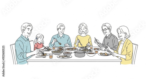 Family Gathering Around Dining Table.