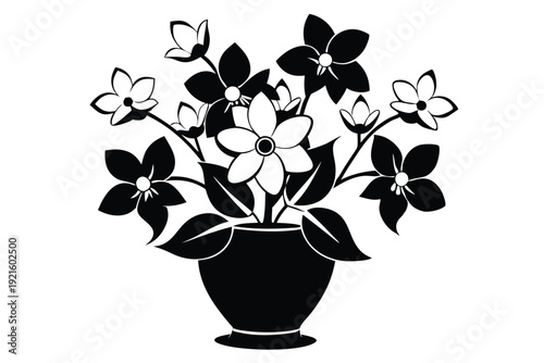jasmine vase silhouette line art vector illustration