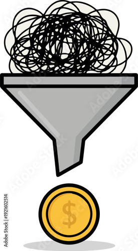 Sales Funnel Converting Chaos into Money Lead Generation Concept Vector