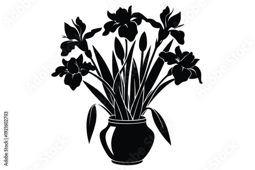 iris vase silhouette line art vector illustration