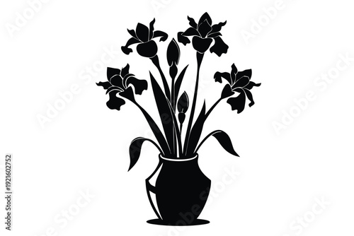 iris vase silhouette line art vector illustration
