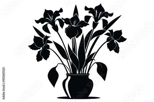 iris vase silhouette line art vector illustration
