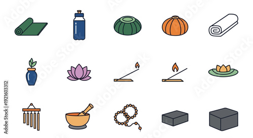 A Collection of Minimalist Icons Representing Wellness, Yoga, and Meditation Elements