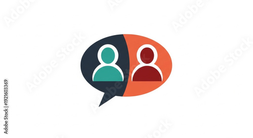 Two people communicating in a speech bubble icon.