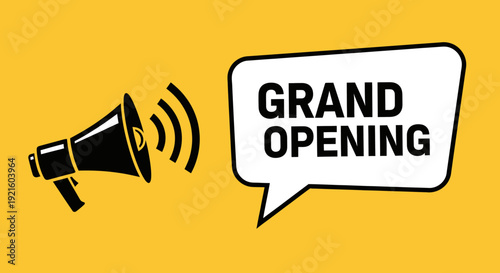 Announce the Grand Opening of a New Business with Loudspeaker and Speech Bubble