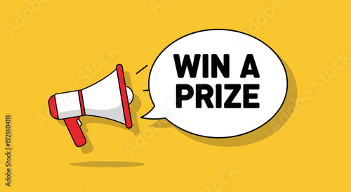 Announcement about winning a prize using a cartoon megaphone on a yellow background