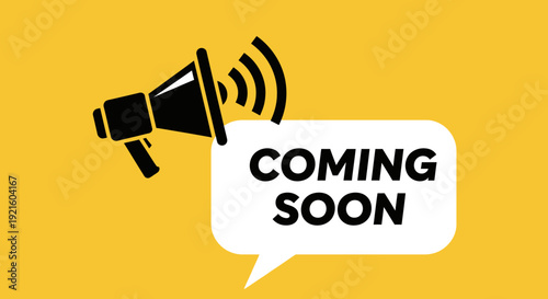 Announcement graphic featuring a megaphone with a speech bubble for a forthcoming event