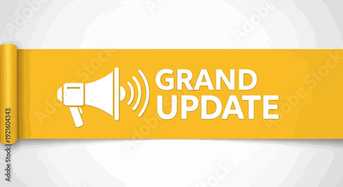 Announcing a Grand Update with a Megaphone on a Yellow Banner to inform the audience