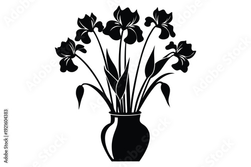 iris vase silhouette line art vector illustration