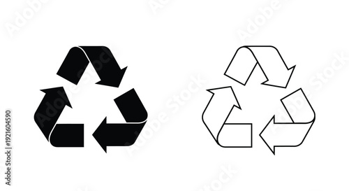 Two recycling symbols one filled and one outline a dark silhouette