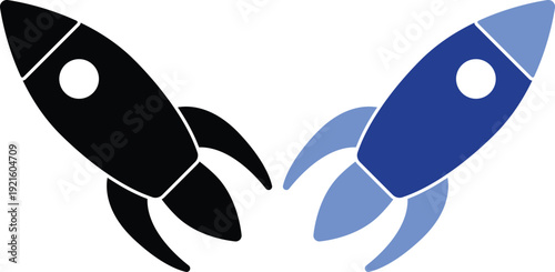 Modern rocket launch icon set in blue flat and line style. Collection includes startup, space shuttle, takeoff and boost symbols ideal for apps, technology and innovation themes.